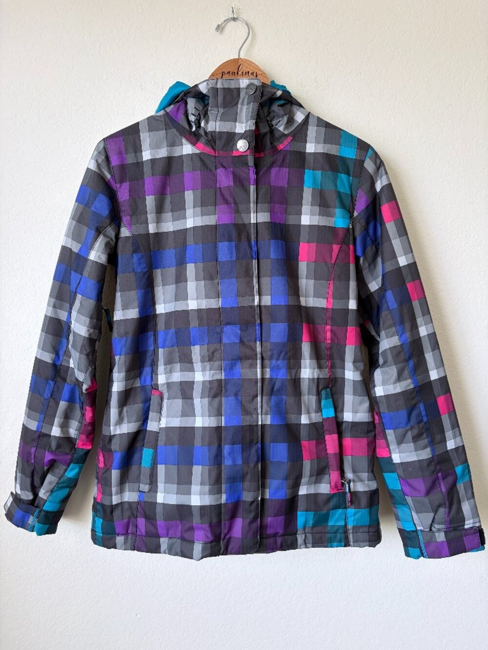 Roxy Jacket Womens XS 10K Plaid Snowboard Ski Hooded Blue Pink Winter Coat